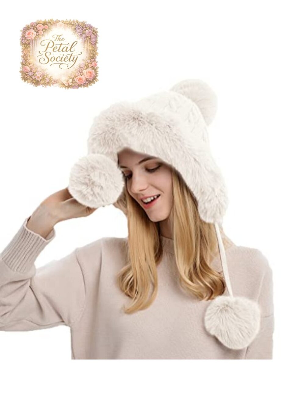 Winter Beanie Hat with Ear Flaps Faux Fur Crochet Skull Cap Warm Ski Snow Hat